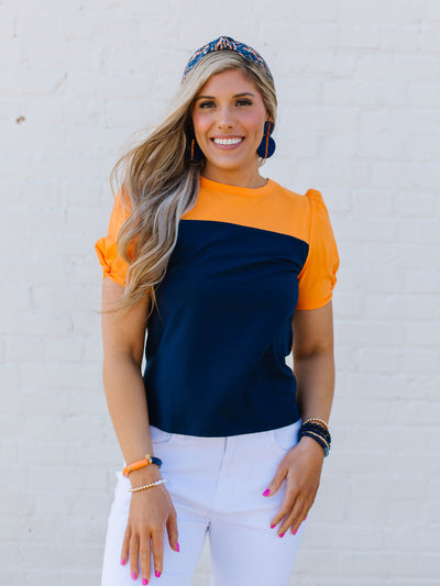 Blakeley Top | Navy + Orange