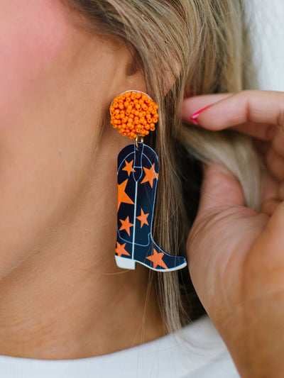 Gameday Cowgirl Earrings | Navy + Orange