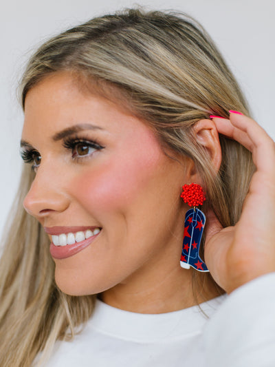 Gameday Cowgirl Earrings | Red + Blue