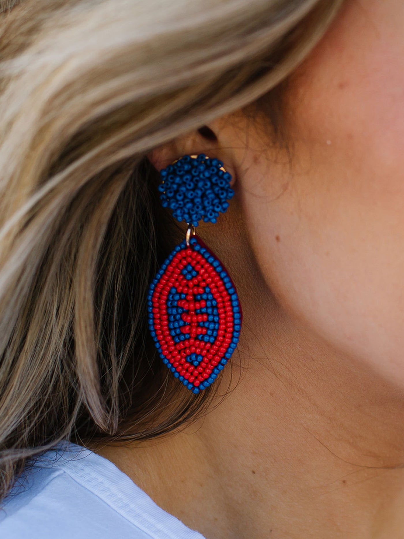 Football Earrings | Red + Blue