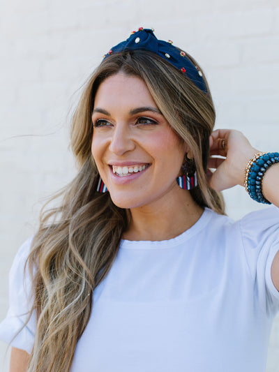 Krista Headband | Navy/Red