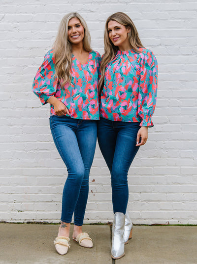 Aspen Top | Falling Poppies Teal