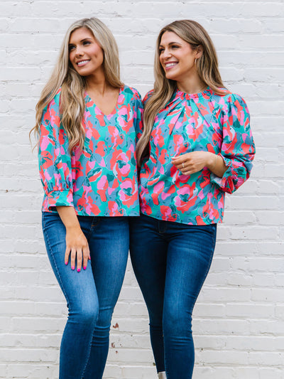 Quinn Top | Falling Poppies Teal