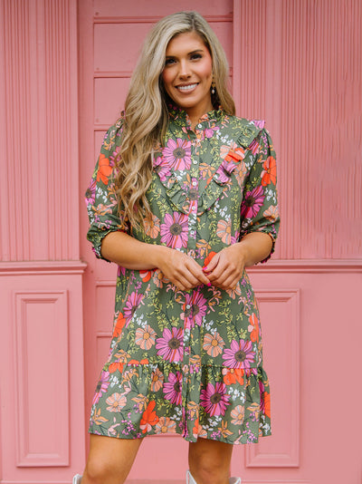 Waylon Dress | Vintage Petals Olive