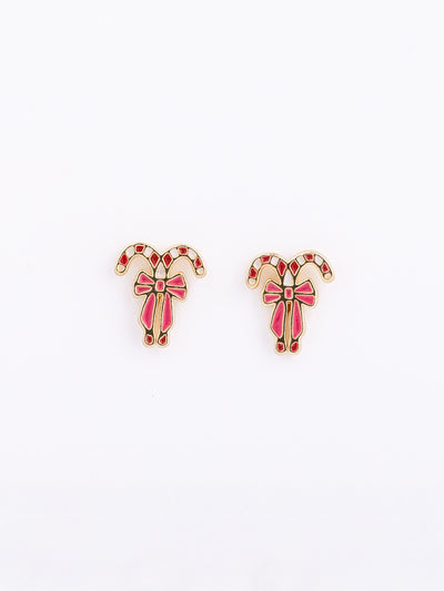 MM Girl Stud Earrings | Candy Cane Bows