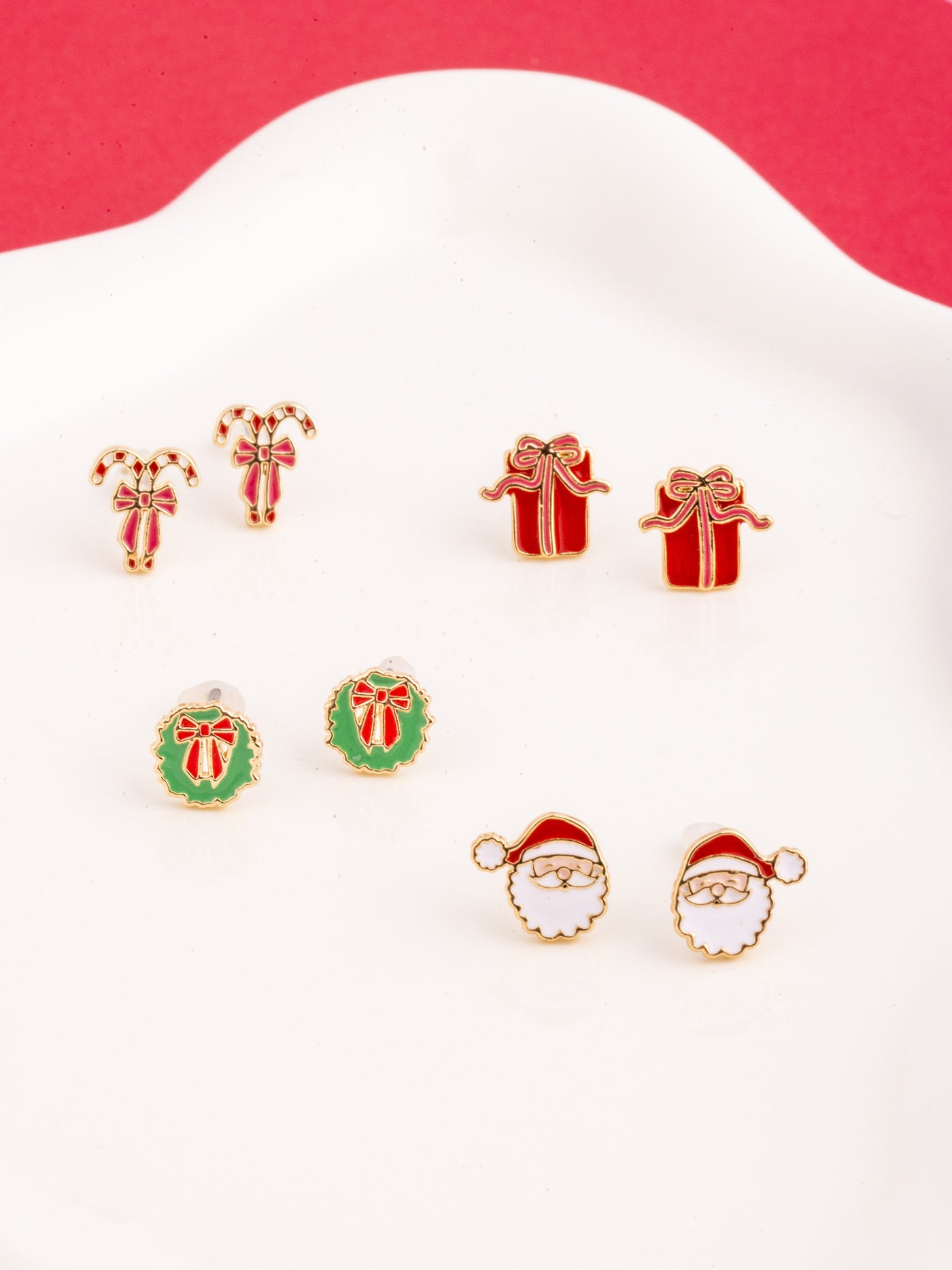 MM Girl Stud Earrings | Candy Cane Bows